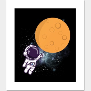 Flying floating astronaut Ufo alien funny cute spaceship moon mars cosmic space Posters and Art